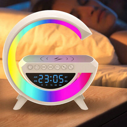 Lámpara de luz nocturna RGB, reloj despertador multifunción, Altavoz Bluetooth TF, 15W, cargador inalámbrico