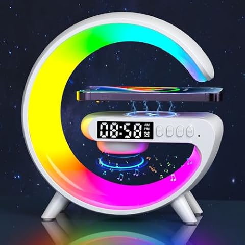 Lámpara de luz nocturna RGB, reloj despertador multifunción, Altavoz Bluetooth TF, 15W, cargador inalámbrico