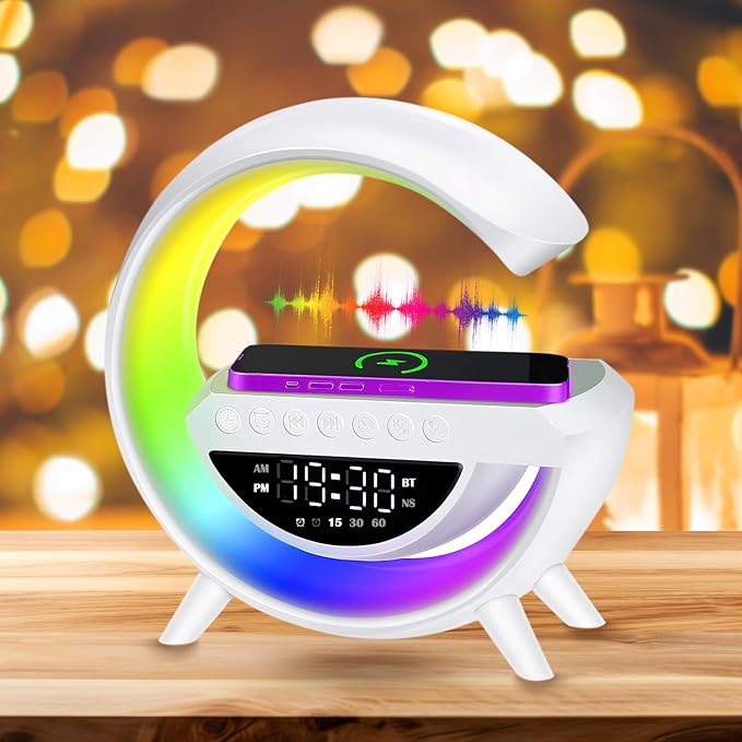 Lámpara de luz nocturna RGB, reloj despertador multifunción, Altavoz Bluetooth TF, 15W, cargador inalámbrico